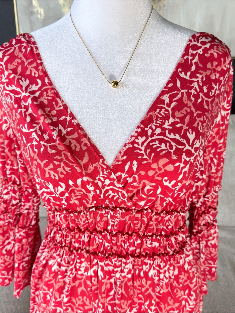 Max Edition Red Floral Midi Dress with V-Neck - Picture 2 of 4